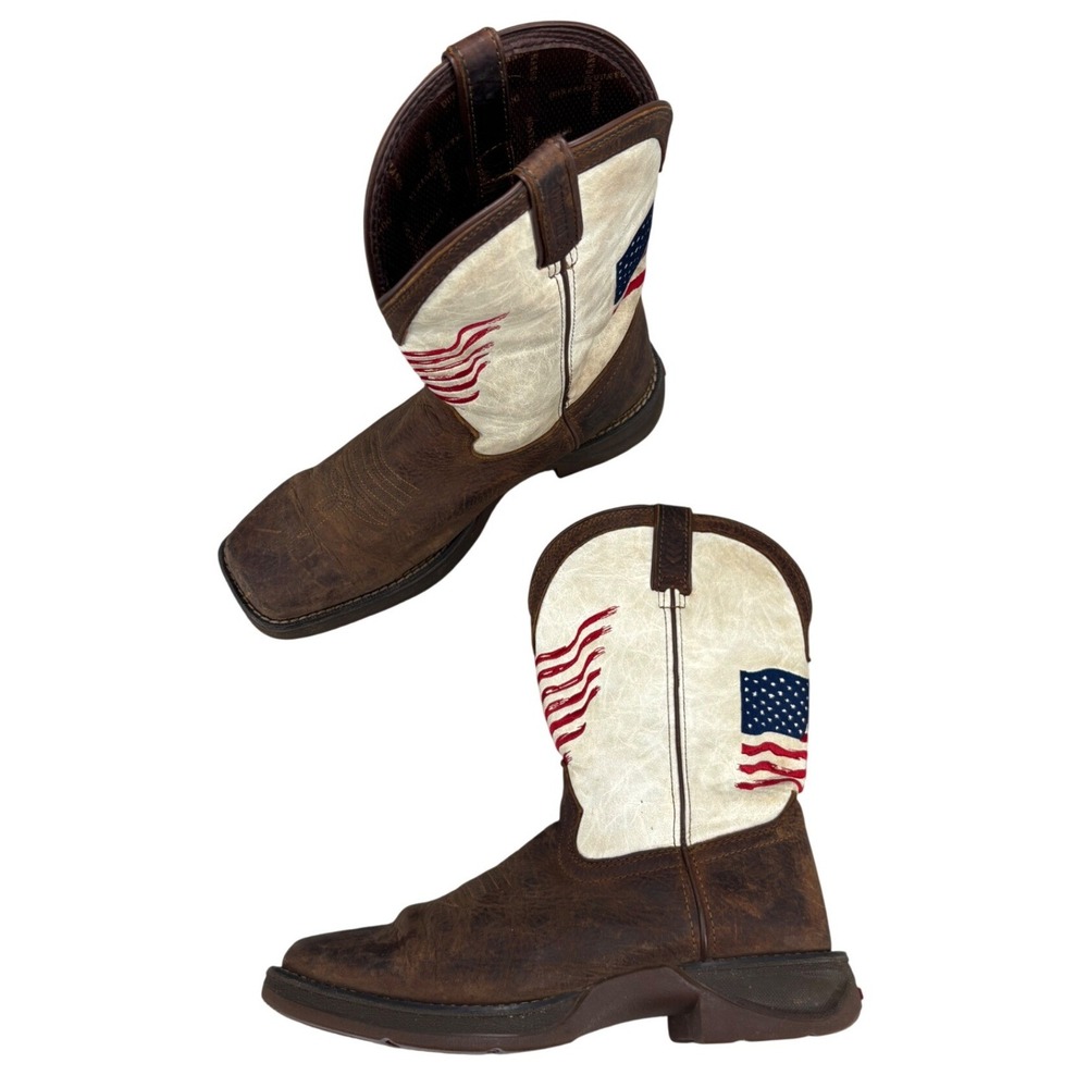 Durango Lil Rebel American Flag Brown Leather Square Toe Cowboy Boots Kid Size 6